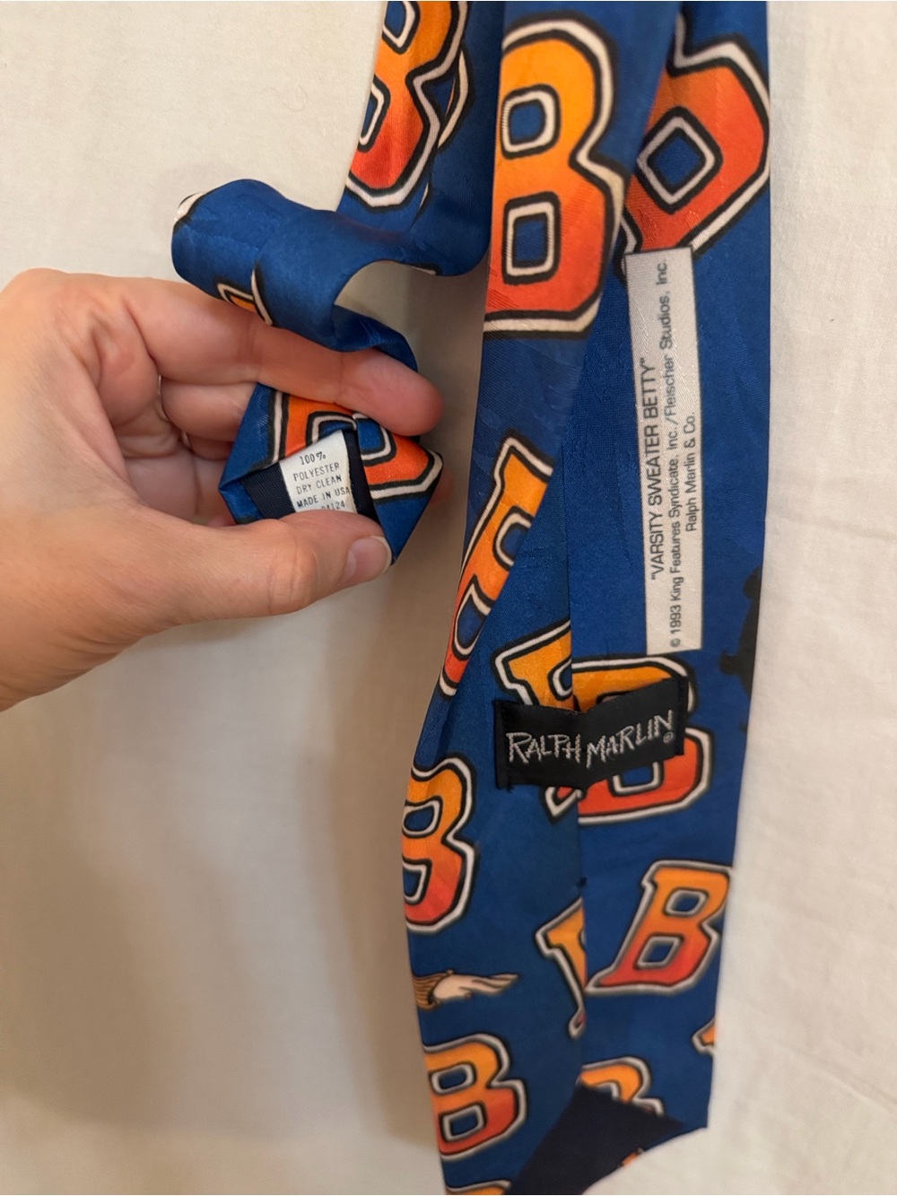 Betty Boop Varsity Sweater Necktie 1993 Ralph Marlin Blue - Picture 3 of 6